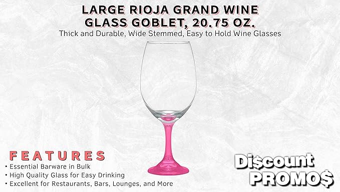 DISCOUNT PROMOS Rioja Grand Wine Glasses 20.75 oz. Set of 10, Bulk Pack - Perfect for Hotel, Bar, Restaurant or Lounge - Pink