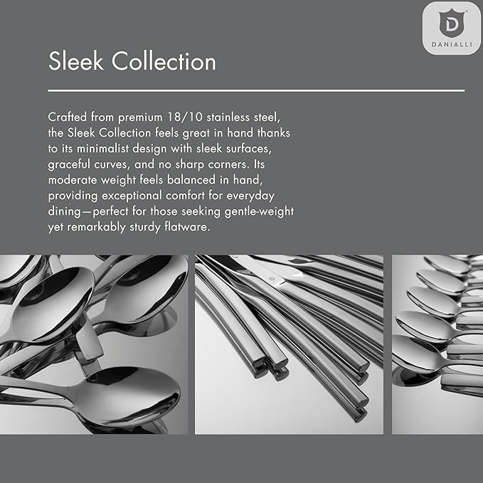 Modern Sleek Silverware Set - 18/10 Stainless Steel Flatware Set for Elegant Dining - Dishwasher Safe Cutlery Set - Built to Last Commitment (40-Piece)