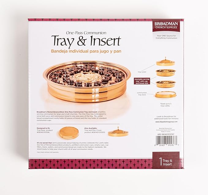 Broadman Church Supplies RemembranceWare Communion One Pass Tray & Disk, Brass