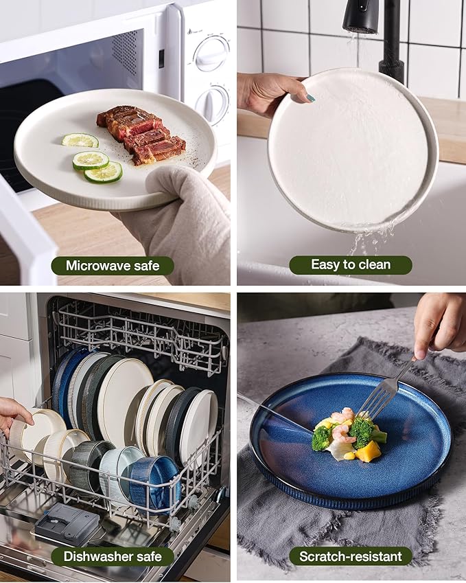 Famiware Star Dinnerware Set with Mugs, Service for 6 (24 Pieces), Ribbed Stoneware Plates and Bowls Dishes Sets - Chip & Scratch Resistant, Microwave & Dishwasher Safe, Matte White