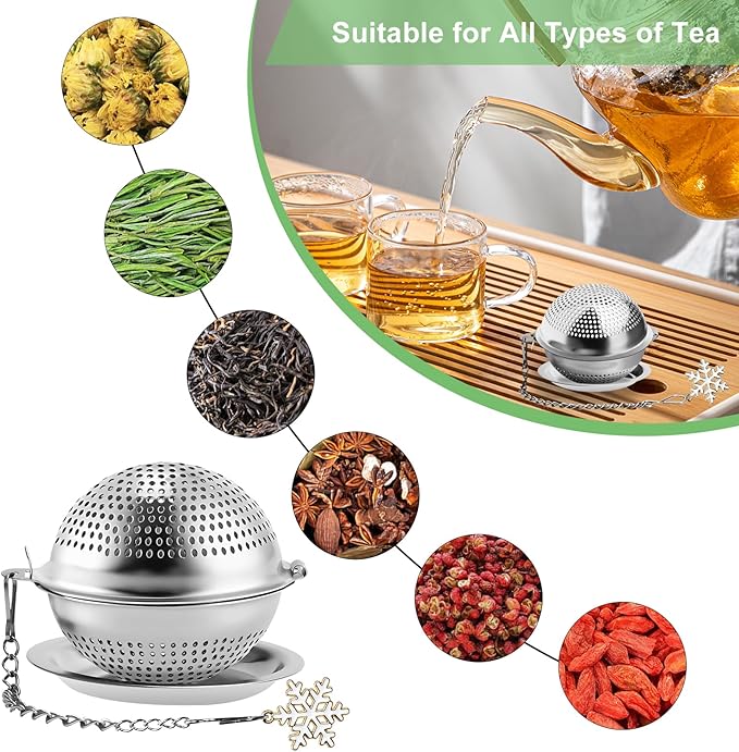Numola 2Pcs Tea Ball Infuser - Locking Clasp Tea Strainer with Chain, Food Grade 304 Stainless Steel Loose Leaf Tea Steeper for Herbal/Green/Black Tea - Reusable Tea Infuser for Home, Office & Travel