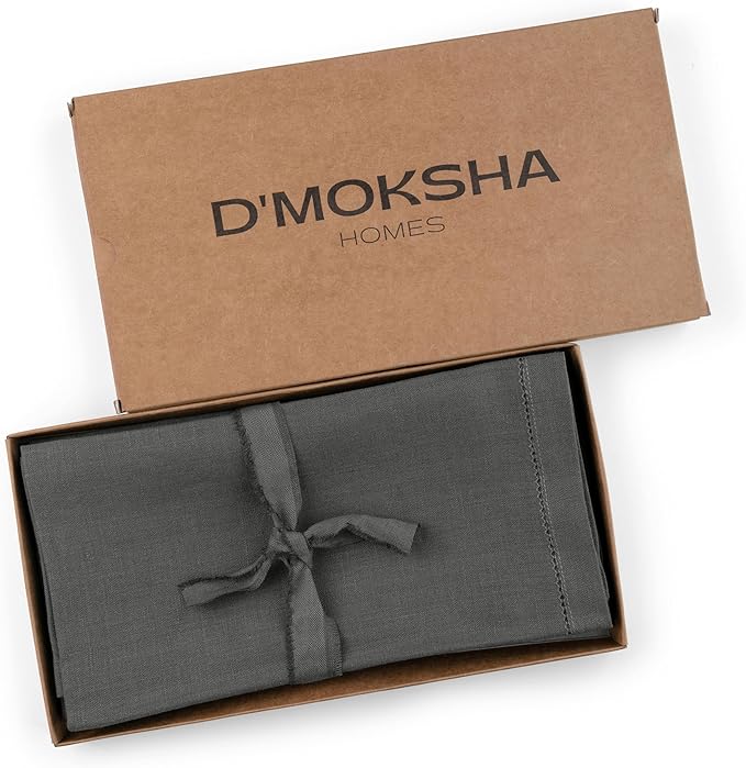 D'Moksha Homes Charcoal Grey Linen Napkins Set of 4 - Classic Hemstitch 100% Pure Linen Hemstitch Dinner Napkins 20 x 20 Inch for Christmas, Holiday, New Year - Handcrafted and Machine Washable