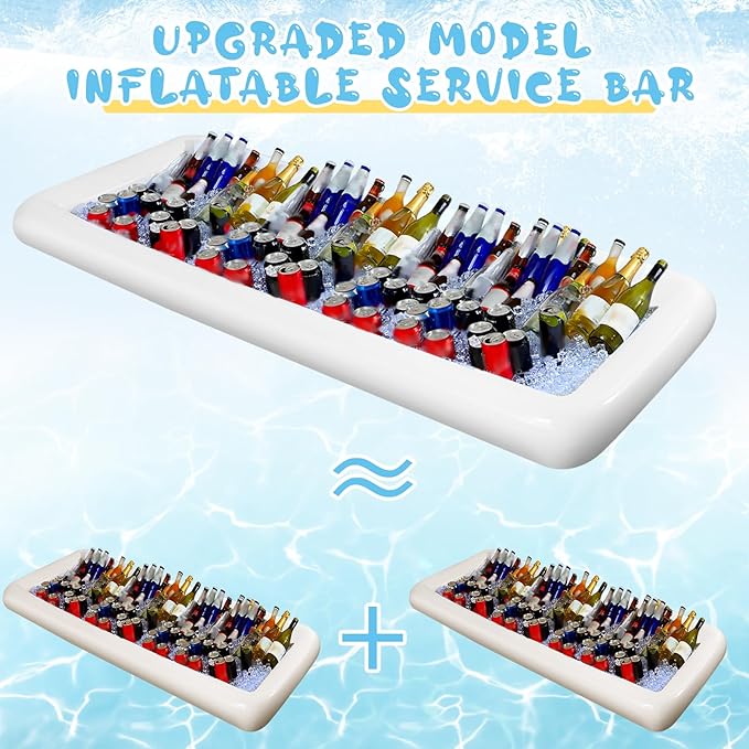 Large Inflatable Serving Bar 72 x 30 x 5'' Inflatable Ice Serving Buffet Bar Inflatable Cooler Ice Buffet Salad Serving Trays with Drain Plug for Pool Outdoor Party Picnic(White,1 Pack)