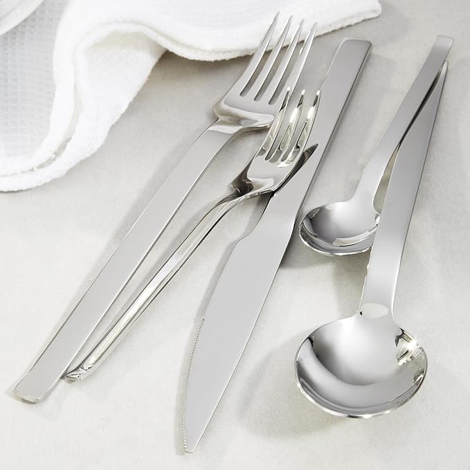 BergHOFF Essence 60Pc Flatware Set, 18/10 Stainless Steel, Ralph Kramer, Well-proportioned Look Precise, Harmonious, Silver
