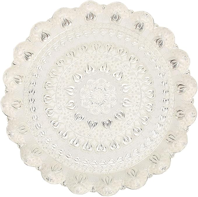 Qinlorgo Turkish Coffee Tray Round Dessert Coffee Tray (Silver)