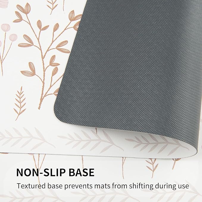 QIYI Placemats Set of 6, 12x18 Inch PU Leather Place Mats for Kitchen Dinning, Heat Resistant Anti Slip Floral Table Mats, Waterproof Wipeable Washable Placemat Party Beige Table Décor, Pink Flowers