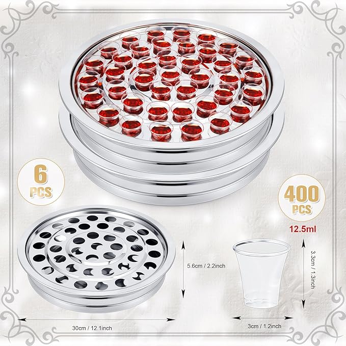Zhehao 6 Pcs Easter Communion Trays for Churches Set Church Supplies Plates for Church with Disposable Cups (Silver)