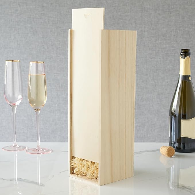 Twine Single Wooden Wine Gift Box with Sliding Lid, Champagne Gift Box, Perfect for Housewarming, Weddings, and Special Celebrations, Holds 1 Bottle, Wine Accessories, Paulownia Wood Storage Boxes