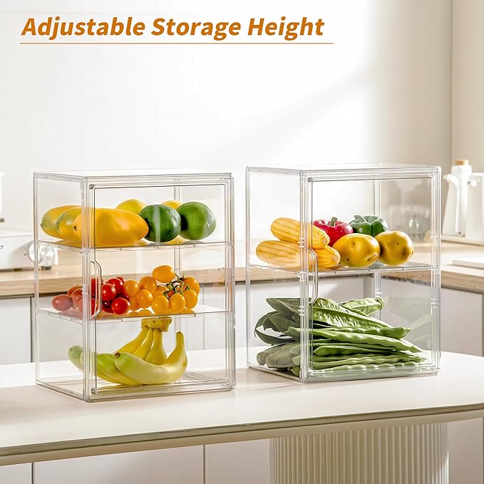 Pastry Display Case,Bread Box for Kitchen Countertop,3 Layers Adjustable Clear Bread Storage with Magnetic Door Small Bakery Pastry Display, 2 Pack