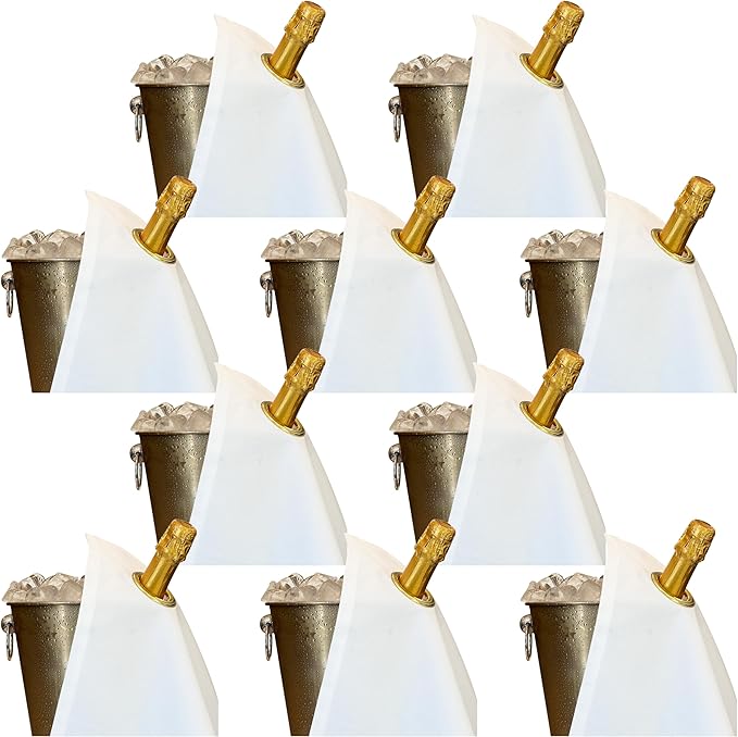Classic Collection, Bottle Cloth with Metal Ring for Ice Buckets, Cotton, 42 cm, Corner Hole (White with Gold Metal Ring, Pack of 10)