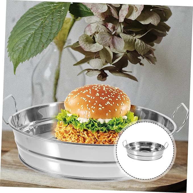 IMIKEYA Snack Serving Tray Handles Round Stainless Steel Plate Dish Buffet Decor