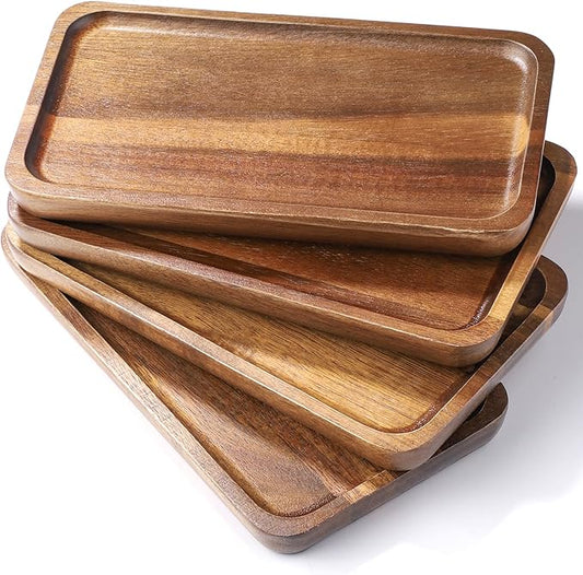 Wood Serving Trays Set of 4 Wooden Serving Platters for Home Decor, Cheese, Fruit, Vegetables, Charcuterie, Appetizer Serving Tray