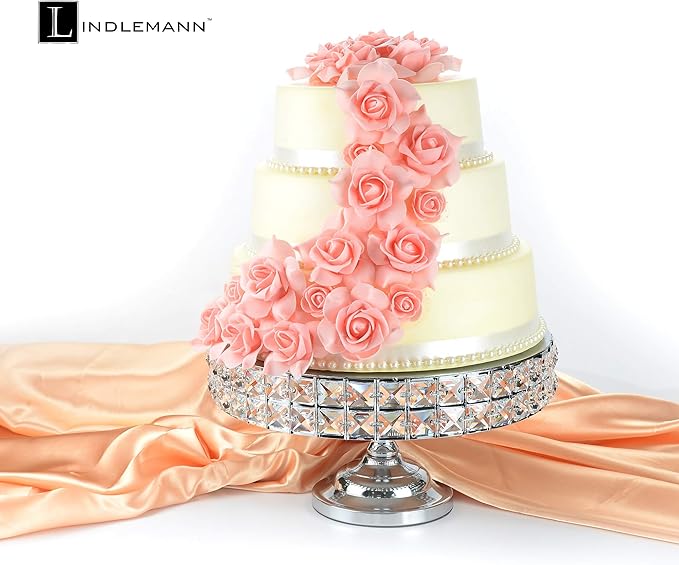 Decorative Cake Stand with Mineral Crystals & Spatula Round Metal Pedestal Cupcake Stands for Donuts Desserts Birthday Wedding Baby Shower Anniversary Holiday Dinner Party (Silver, 13.5")