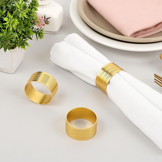 Round Serviette Rings Ribbed Napkin Ring Gold Napkin Rings Set of 12 Metal Napkin Rings Dinner Napkin Holders for Cloth Napkins Thanksgiving Wedding Christmas Party Kitchen Table Decoration
