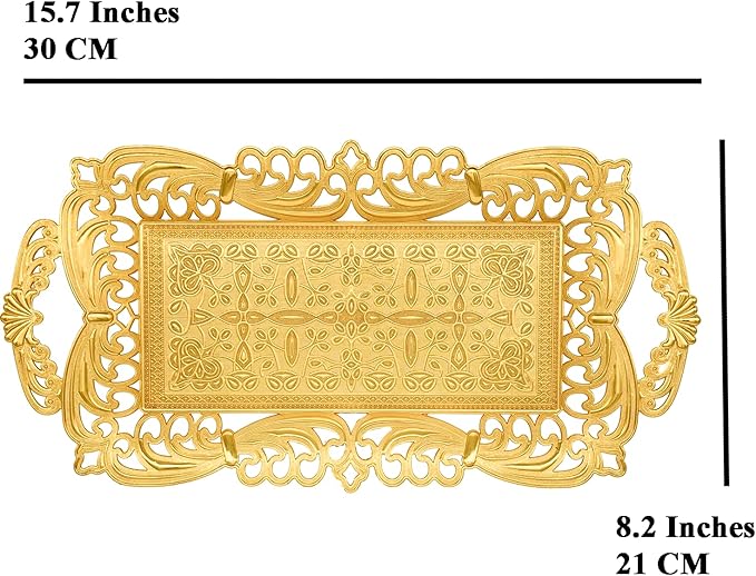 Turkish Tea Coffee Serving Tray with Handles Ottoman Decorative (Gold)