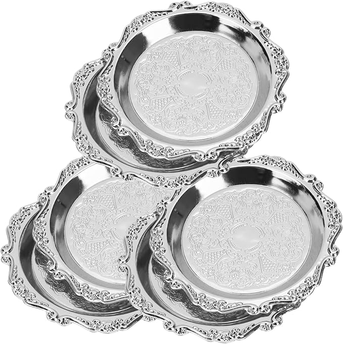 Happyyami 6pcs Mini Snack Plates Vintage Style Fruit Tray for Parties Serving Trays Elegant Metal Design Serving Dish for Chips and Nuts