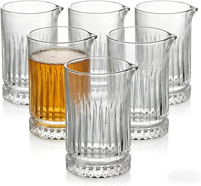 21oz Cocktail Mixing Glass Pitcher Set Drinking Glasses Cups Bar Mixing Glass - 6PCS Barware Glass Bartender Kit for Martini, Manhattan, Old Fashioned - Wedding Anniversary Birthday Gift for Home Bar