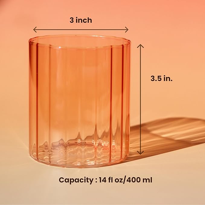 ELEMENT LABS Amber & Brown Glassware Set of 4-14oz Modern Aesthetic Borosilicate Drinking Glasses for Water, Coffee & Cocktails Stylish Warm-Tone Cups for Home & Entertaining