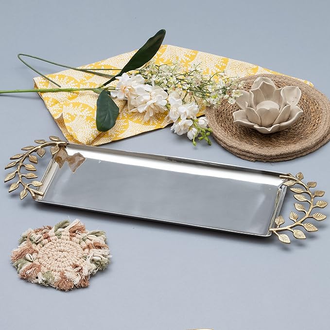 Large Decorative Black & Gold Ginkgo Leaf Tray for Serving Fruits, Appetizers - 2 Tier Centerpiece Home Decor Elegant Serveware Charchuterie Catch All Perfect for Entertaining, Wedding Gifts 11.5x13