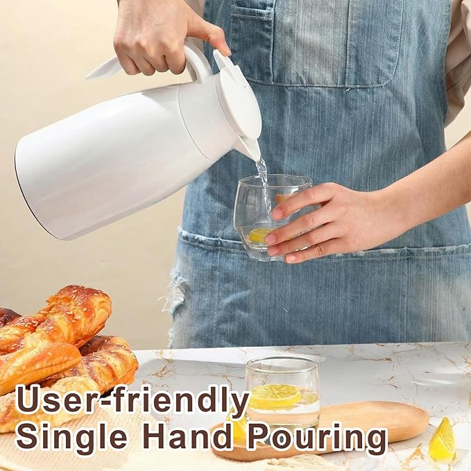 Norme 2 Pcs Thermal Coffee Carafe Insulated Stainless Steel Coffee Carafe for Hot Liquid Vacuum Thermal Pot Creamer Pitcher Dispenser with Brushes Keeping Hot Water Milk(Beige,68 oz)