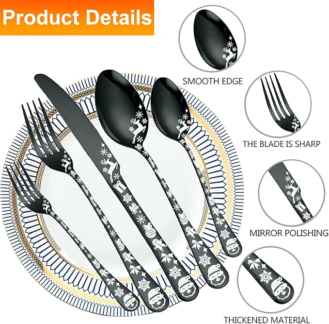 Vilihkc Christmas Style Silverware Set,20 Piece Stainless Steel Flatware Set, Kitchen Utensil Set Service for 4,Tableware Cutlery Set for Home and Restaurant,Dishwasher Safe