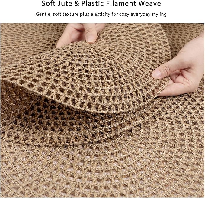 Noctiflorous Round Burlap Placemats Set of 6 Jute Rustic Place Mats for Dining Table Heat Resistant Natural Farmhouse Table Mats Decor (Jute Knit, 6)
