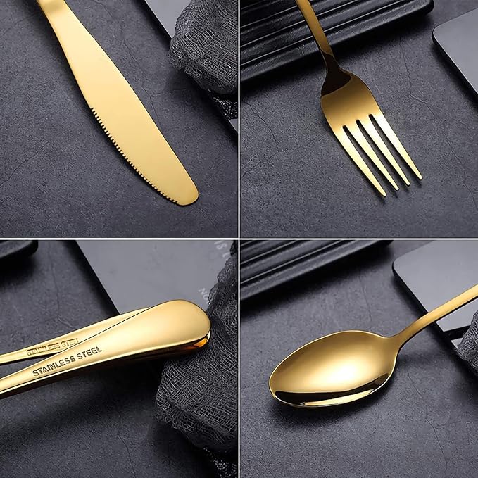 20-Piece Gold Serving Flatware Silverware Set, Stainless Steel Serving Utensil Set, Cutlery Set Service For 4 ，Dishwasher Safe Perfect For Home Kitchen Restaurant (Gold)