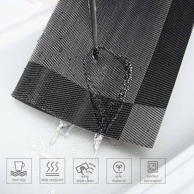 AHHFSMEI Placemats for Dining Table Set of 8 Woven Vinyl Plastic Place Mats Non-Slip Heat Insulation Stain Resistant Table Mats Washable Easy Clean Placemats (Black Corner,8)