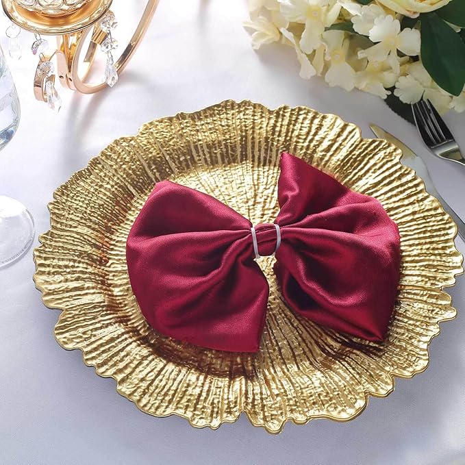 13" Charger Plates - Set of 24 - Acrylic Gold Round Reef Disposable Chargers, Ideal for Dinner Party Wedding Holiday Bulk Events