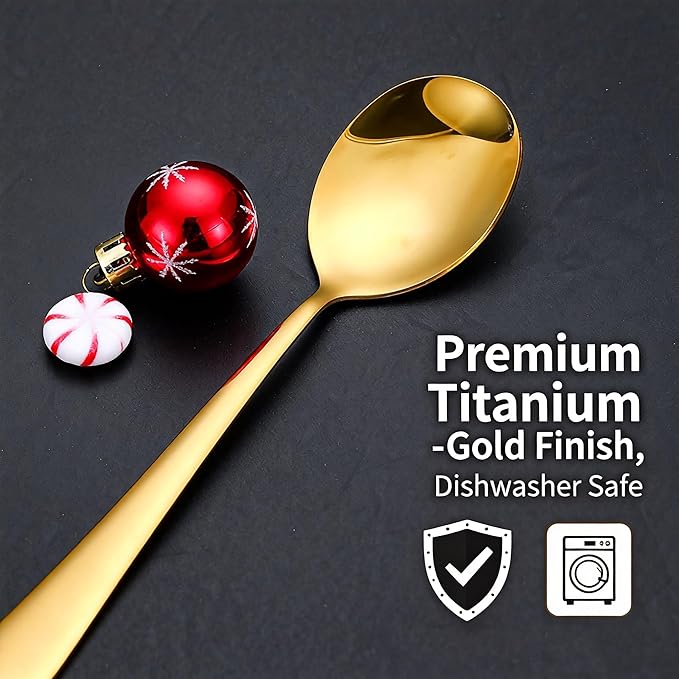 Christmas Cutlery Gift Set of 2 Pieces – Reindeer Spoon & Snowman Fork, Titanium Gold Stainless Steel with Greeting Card, Elegant Holiday Dining & Gift