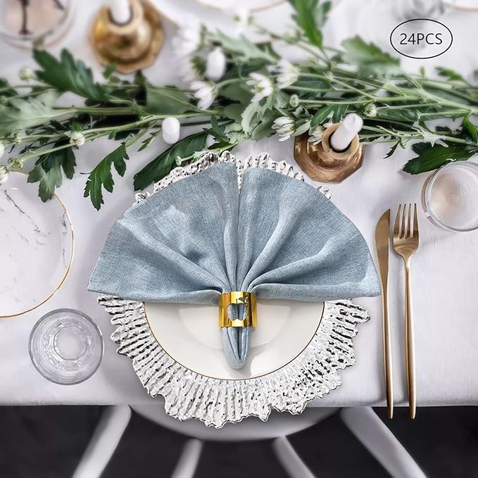 CNCEST 8in Round Charger Plates, 24 Pack Plastic Reef Plate Chargers with Flora Reef Design, Reusable Serving Plates Set for Wedding, Party, Baby Shower and Table Setting Decoration (Silver)