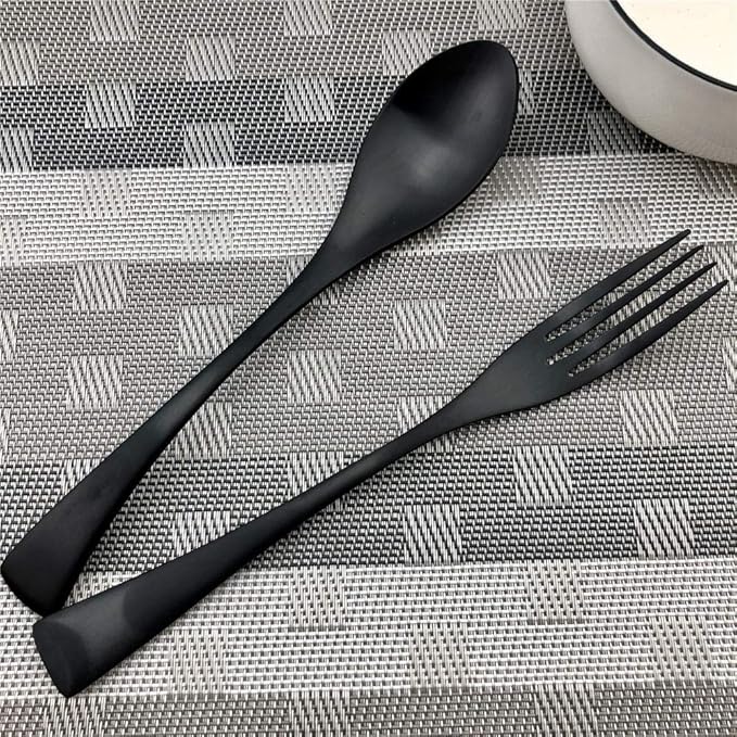 Matte Finish Black 18/10 Stainless Steel, Single Serving Stain Polishing Flatware Silverware cutlery utensils Set, Service for 6, Dessert Fork