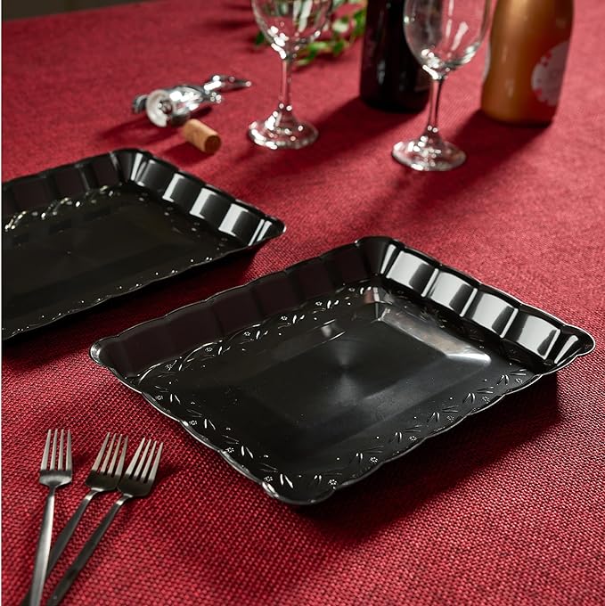 Plasticpro Plastic Serving Trays - Serving Platters Rectangle 9X13 Disposable Party Dish 12 Black Trays