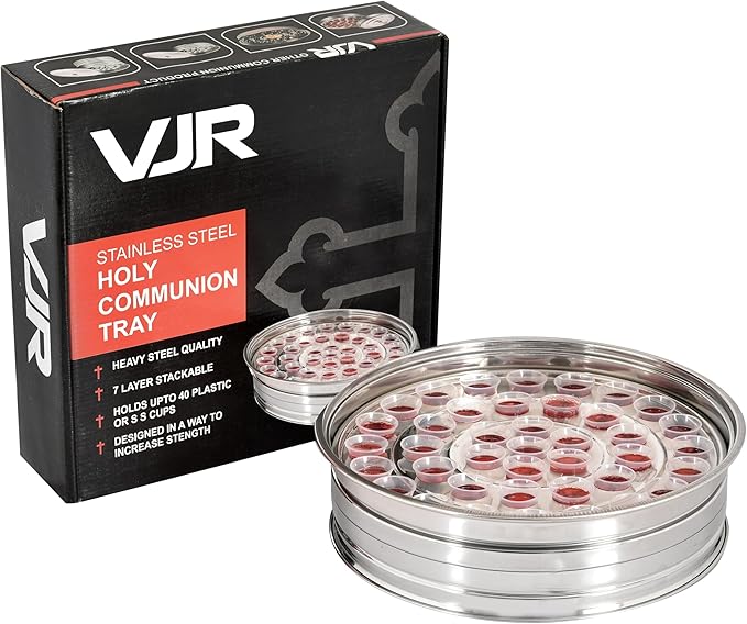 VJR Silver Premium Communion Tray – Stainless Steel Church Communionware Set – Holds 40 Cups – Tray Only Without Lid – Church Supplies