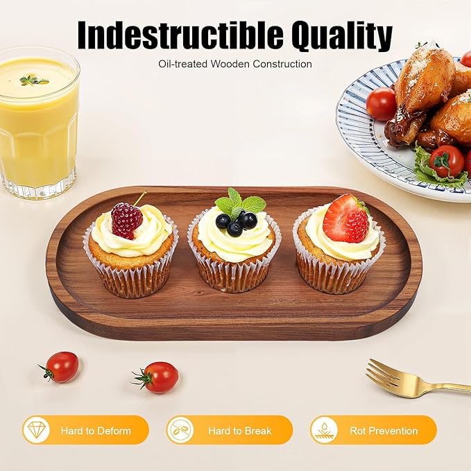 12 Pcs Wood Serving Trays, 10 Inch Oval Charcuterie Boards Set - Acacia Wood Cheese Boards Platters for Snacks, Fruit, Dessert, Appetizer, Rustic Kitchen & Party Serving Dishes (Wood Color)