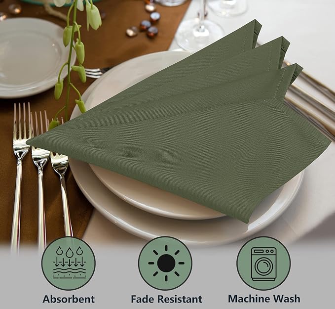 Ruvanti Cloth Napkins Set of 6, 18x18 Inches Napkins Cloth Washable, Soft, Durable, Absorbent, Cotton Blend. Table Dinner Napkins Cloth for Hotel, Lunch, Restaurant, Wedding Parties - Matine Olive