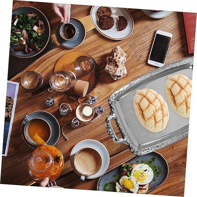 Zerodeko Sturdy Metal Serving Tray Multi-purpose Food Plate Dining Room Easy to Handle