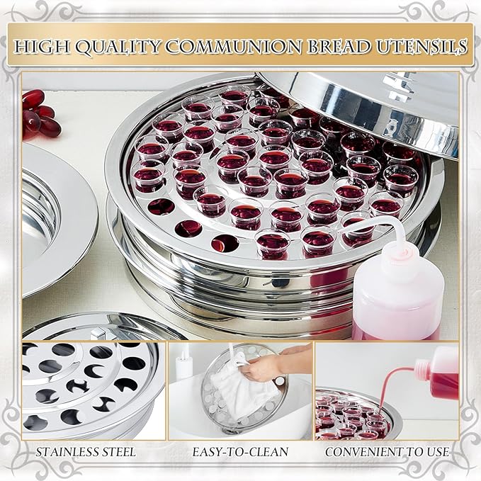 Zhehao 3 Sets Holy Communion Trays for Churches with Lid, Churches Cup Fillers, 100 Disposable Communion Cups (Silver)