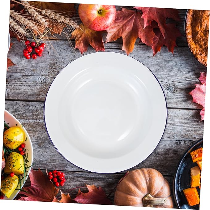 PRETYZOOM 4pcs Flat Rim Enamel Plates Scratch-Resistant Ceramic Dinnerware for Appetizers Desserts and Salads Vintage White Enamel Serving Dishes for Home and Outdoor Use