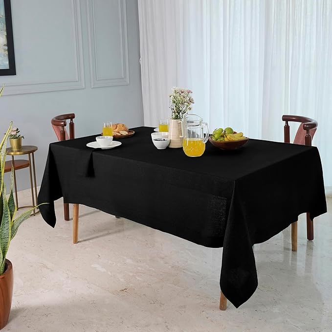 D'Moksha Homes Linen Black Tablecloth 60 x 90 Inch - 100% Pure Linen Rectangular Tablecloth - Machine Washable Table Cloth for Winter, Christmas, Holiday, New Year