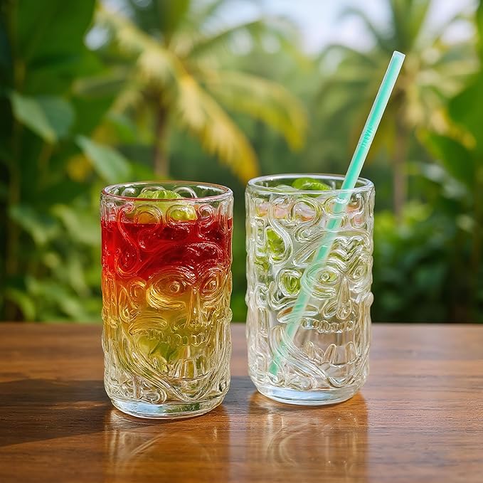 Glass Drinking Glasses Set of 6 Tiki Drinking Glasses Cups 14.5oz for Cocktails,Water,Juice,Beer,Cocktails,Wine Mojito Cups, Cocktail Glass, Bar Glassware Set for Cocktail, Beer, Whiskey