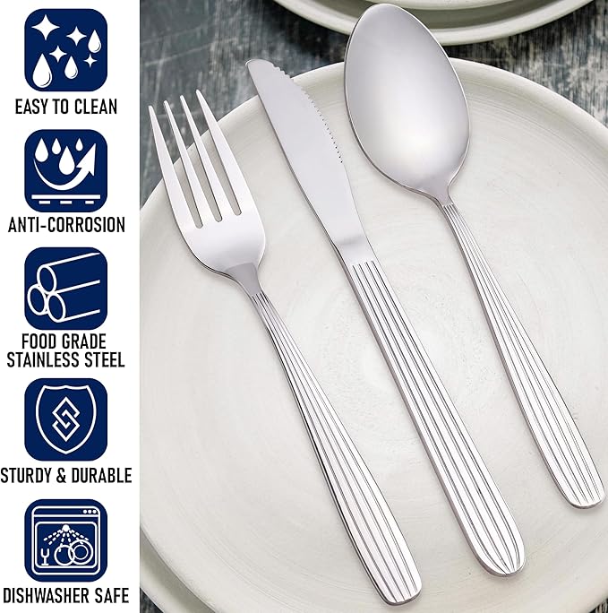 Dinner Forks, Spoons & Dinner knives Set, Food Grade Stainless Steel Silverware Set, Mirror Polished, Dishwasher Safe Flatware Set (120-Pcs, Dinner Knives)
