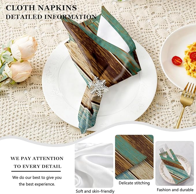 Mcalk 4 Each Farmhouse Teal Placemats and Cloth Napkins Set of 8, Modern Art Placemat, Rustic Country Cloth Napkin for Home Kitchen Decor (Placemats 18 "x12 Napkins 18 "x18)