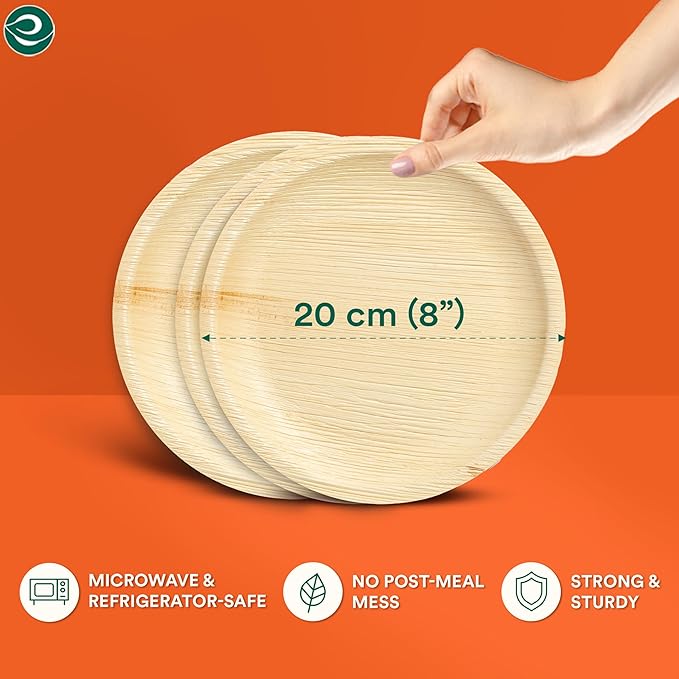 ECO SOUL Palm Leaf Plates 8"(400 Count) Round Compostable Bamboo Plates Heavy- Duty, Biodegradable Eco-Friendly Dinnerware for Christmas Party Dinner, Wedding, Holiday & Event