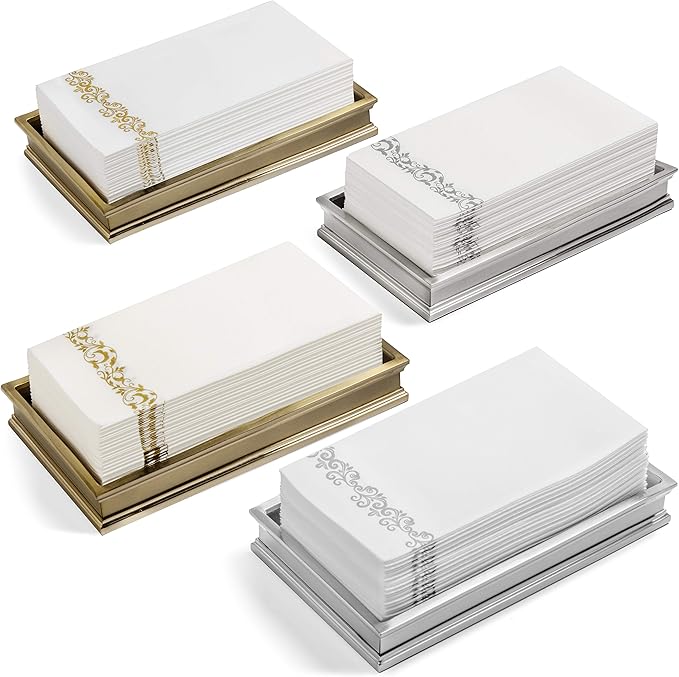 AMERICAN HOMESTEAD Disposable Hand Towels for Bathroom - Decorative Gold Brocade Design - Linen-Like Guest Napkins for Events, or Dinner Parties - Paper Towels - 15.5" x 12" - 100 Count