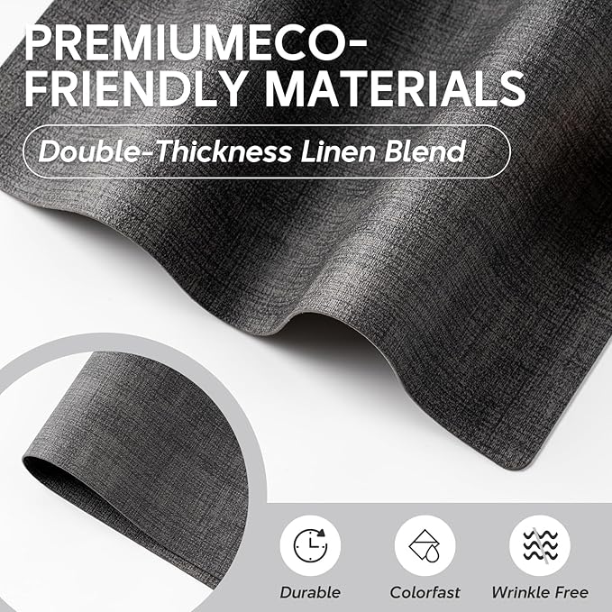 Vinyl Placemats Set of 4 - Faux Leather 100% Waterproof Oil-Proof Wipeable PU Place Mats, Heat Resistant Reversible Table Mats for Kitchen, Dining, Outdoor (Black)