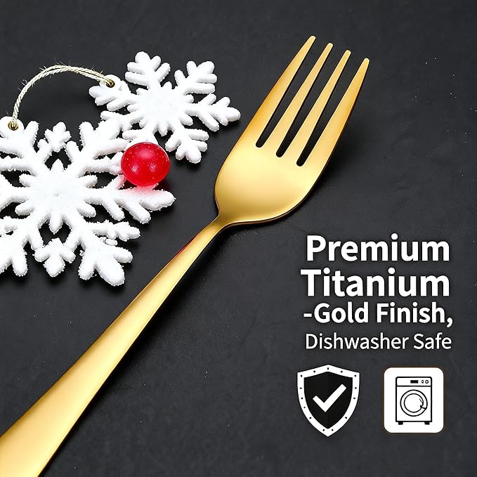 Christmas Cutlery Gift Set of 2 Pieces – Reindeer Spoon & Snowman Fork, Titanium Gold Stainless Steel with Greeting Card, Elegant Holiday Dining & Gift