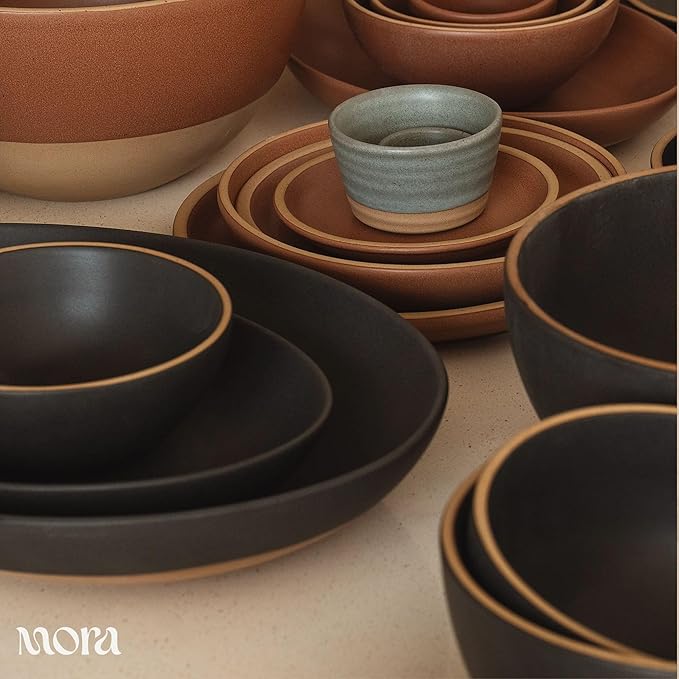 MORA Jumbo and Large Serving Dishes Set of 2, 13 inch and 12 inch Ceramic Pottery Oval Platters - Microwave, Oven and Dishwasher Safe - Liquorice
