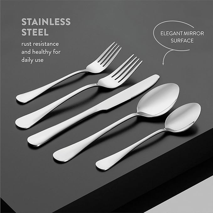 FineDine 20-Piece Stainless Steel Silverware Set - Kitchen Utensils Set Serving For 4, Cutlery Set - Flatware Set Includes Spoons, Forks & Knifes - Dishwasher Safe Stainless Steel Utensils Set