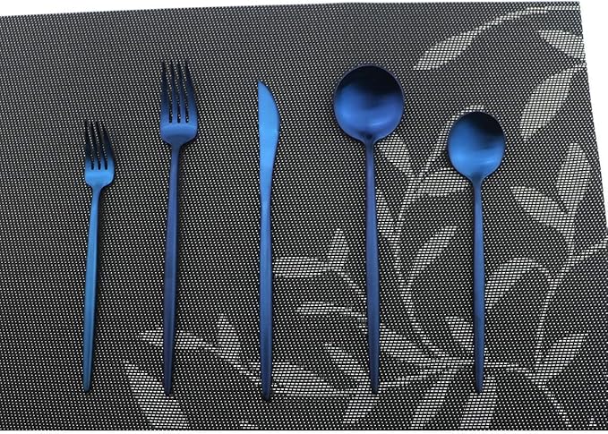 Iridescent Blue Flatware 20 Pieces Tableware Set Cutlery Set Dinnerware Anti-rust Utensil Set,Salad Spoons Knives and Dessert Forks, Silverware Service for 4
